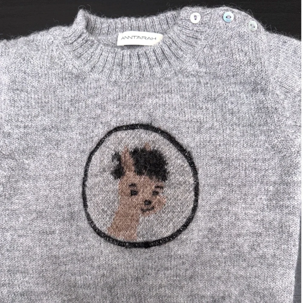 Anntarah Alpaca Paco Sweater Shoulder Button Gray Knit Size 4 Kids